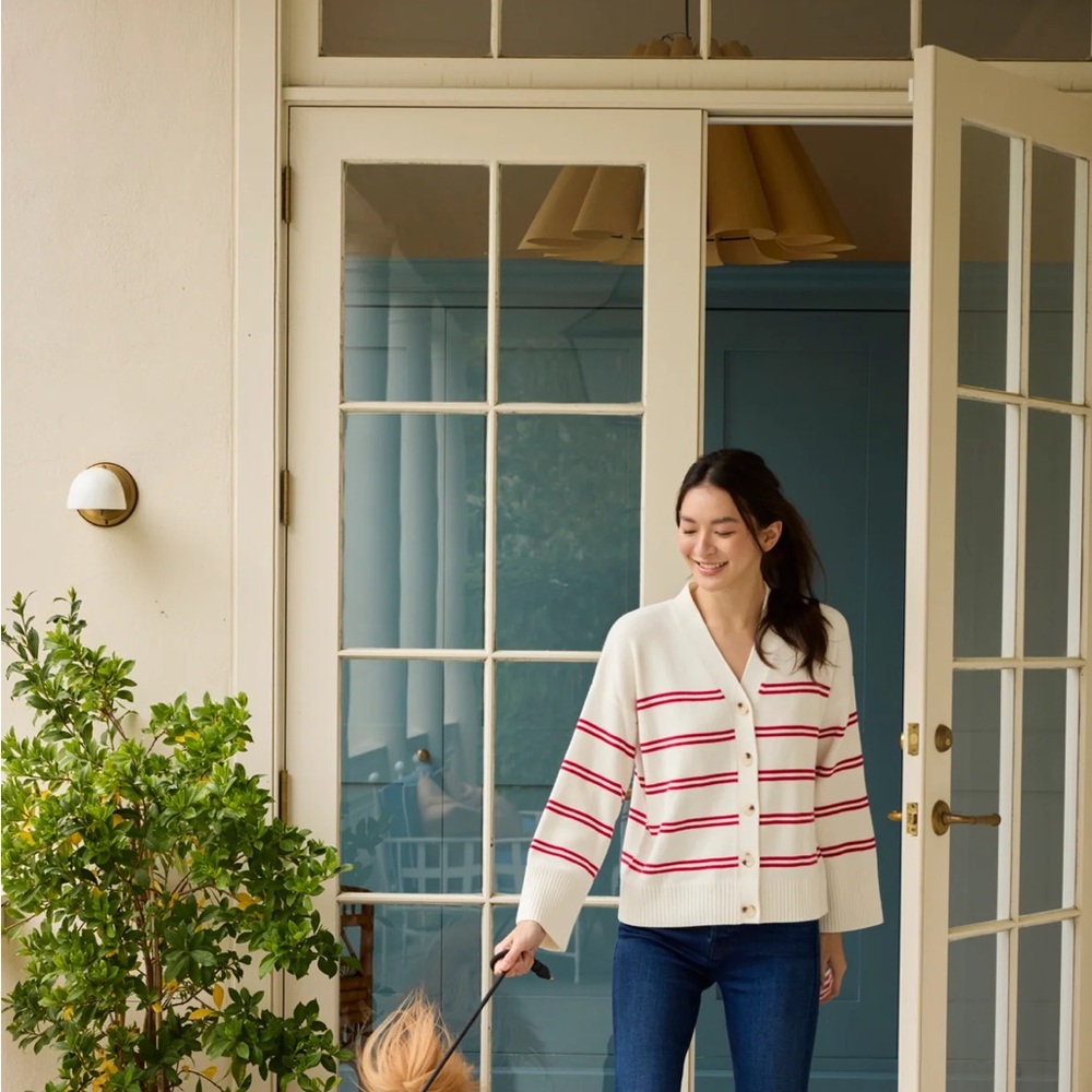 LAKE Nora cardigan white/red stripe size s